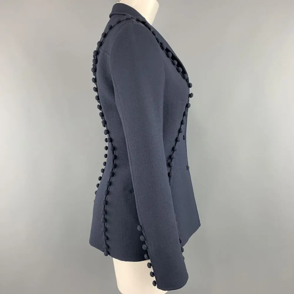 CHADO RALPH RUCCI Size 2 Navy Crepe Wool Button Trim Notch Lapel Jacket - Picture 5 of 10